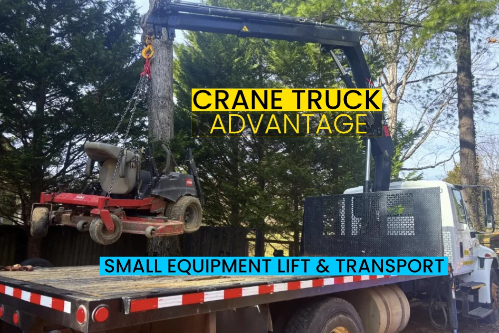 crane truck asheville lifting and transporting small rental equipment