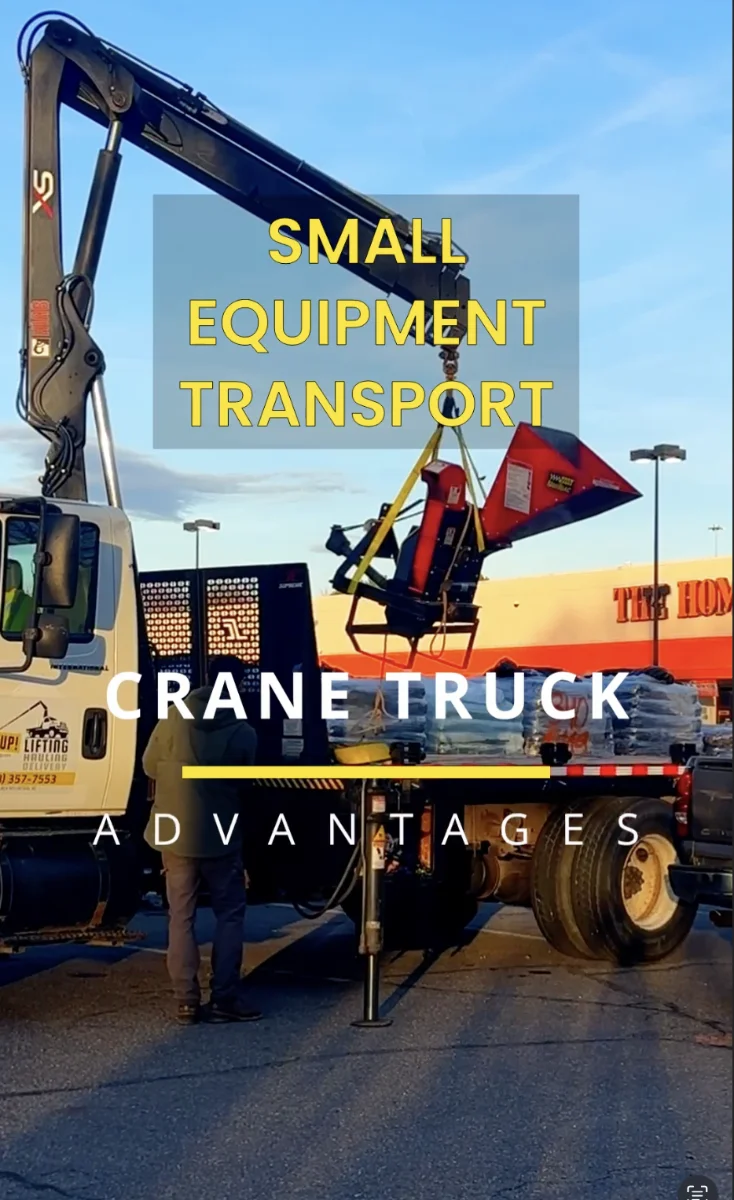 asheville crane truck lifting and transporting small equipment for rental companies and customers