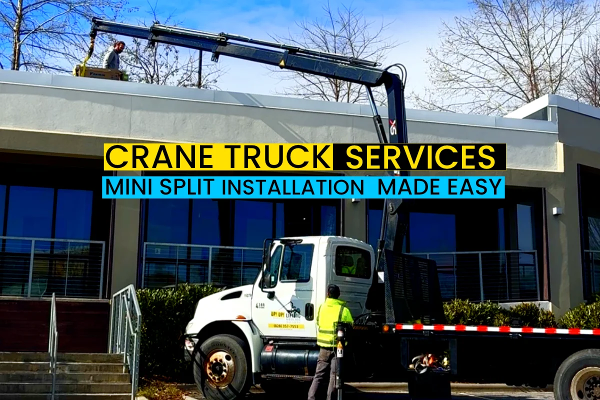 crane truck service Asheville mini split installation for contractors by Up! Up! Lifting